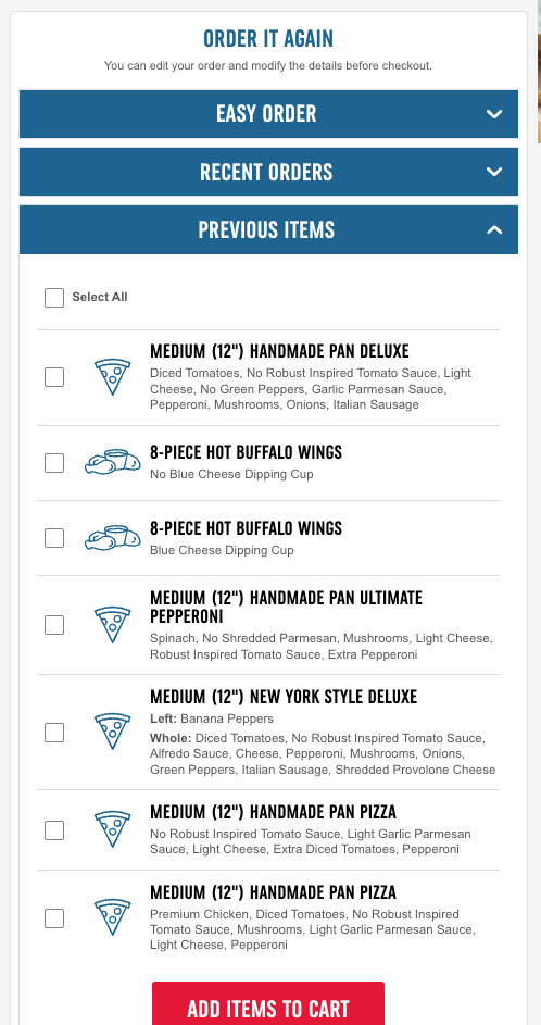domino's previous orders